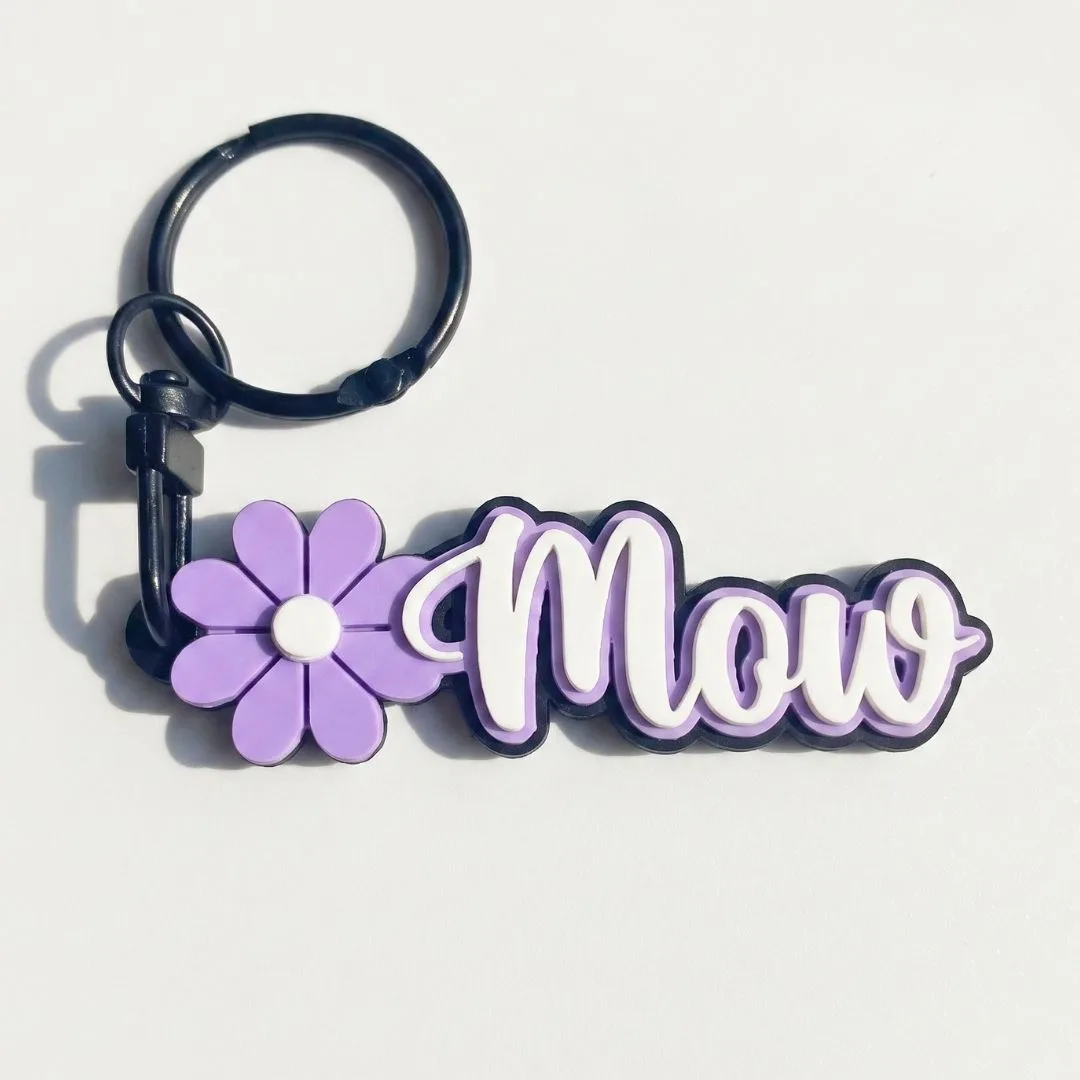 Purple Floral Custom Keychain